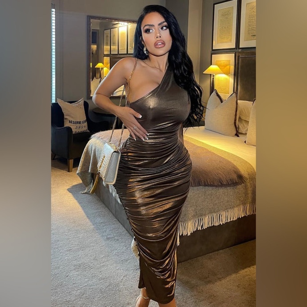 FASHION NOVA Kaelynn Metallic Midi Dress - Bronze - Picture 7 of 7